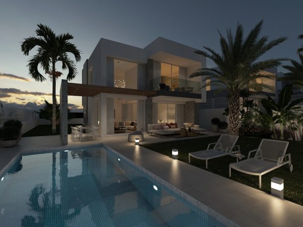 biggest house with pool at night image