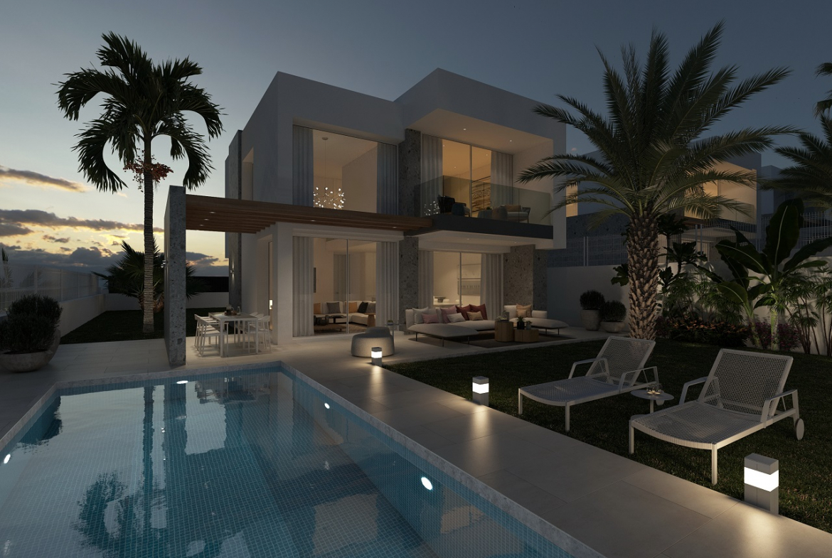 biggest house with pool at night image